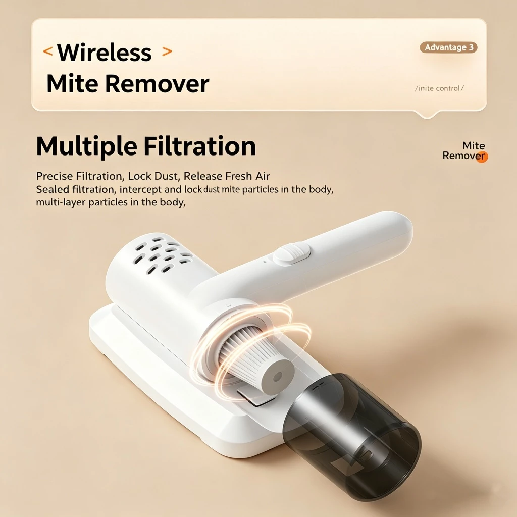 15000pa Dust Mite Vacuum Wireless Handheld Mite Remover Brush For Bed Quilt Cold Light Acaricide Disinfection Usb