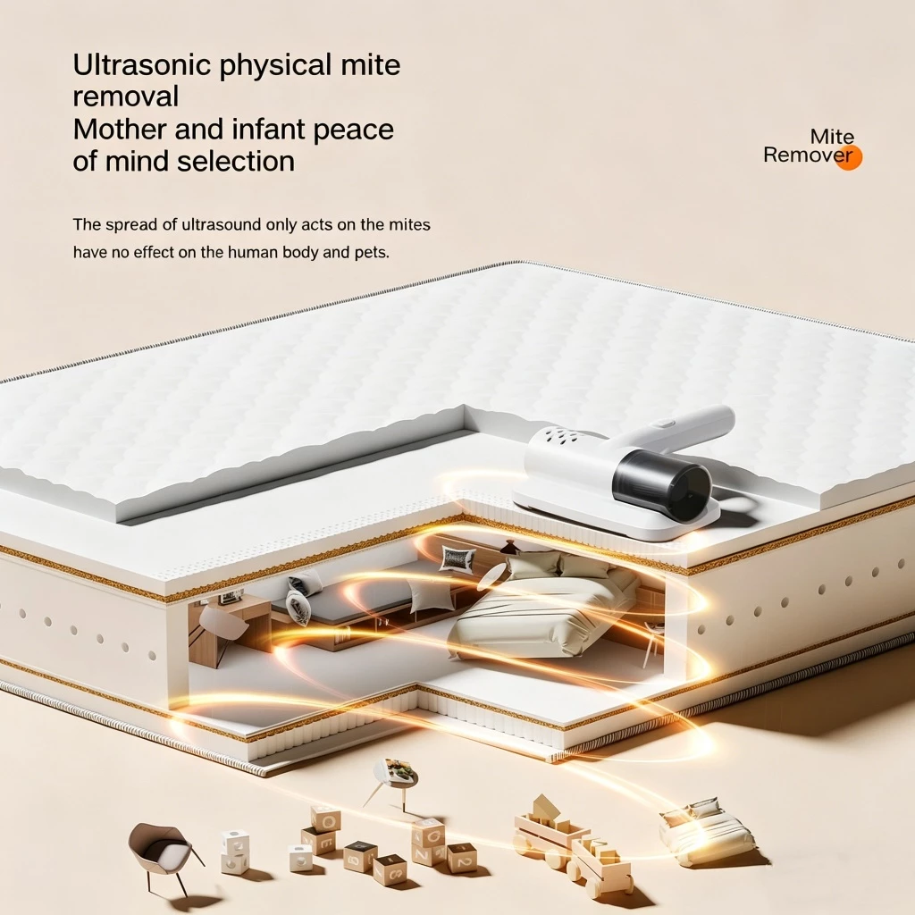 15000pa Dust Mite Vacuum Wireless Handheld Mite Remover Brush For Bed Quilt Cold Light Acaricide Disinfection Usb